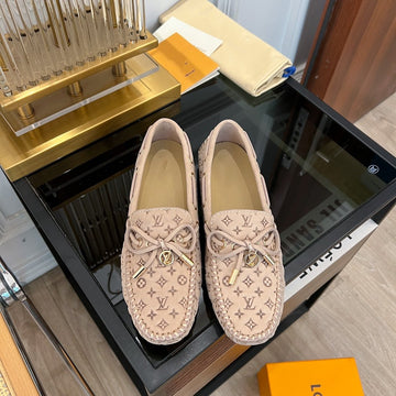LV Gloria Flat Loafer Logo Stamping Beige