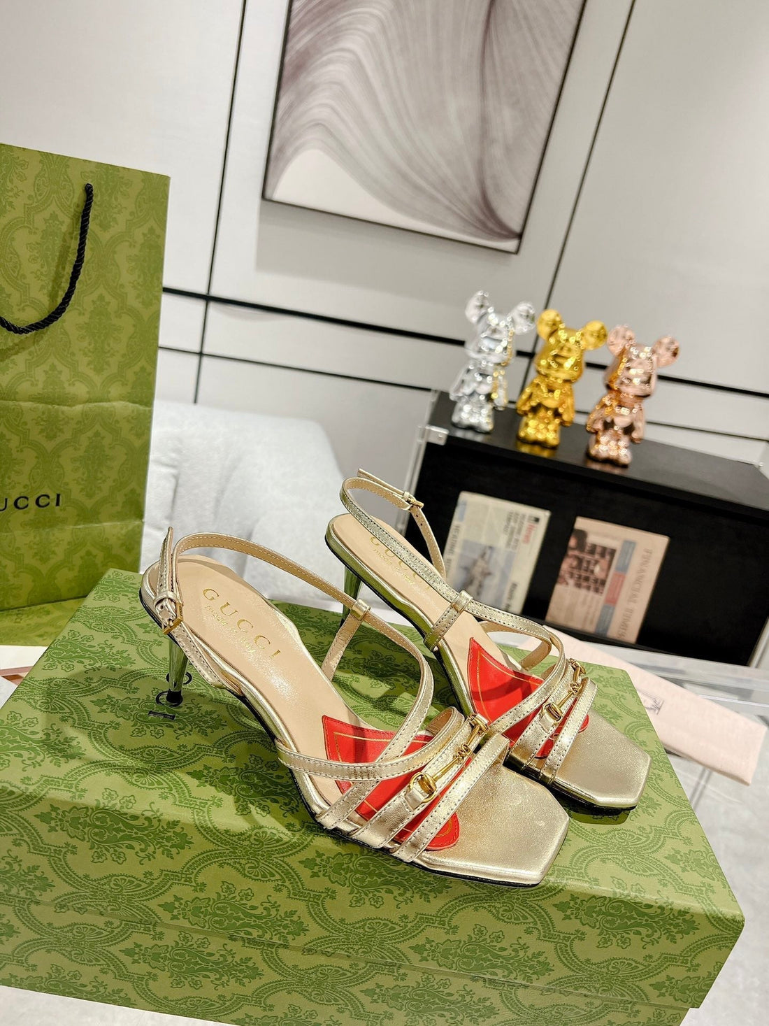 GG Classic Strappy Heel Sandal Metallic Gold Calfskin