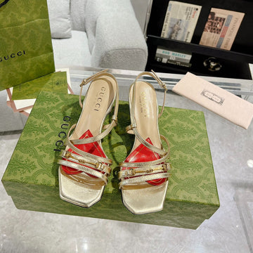 GG Classic Strappy Heel Sandal Metallic Gold Calfskin