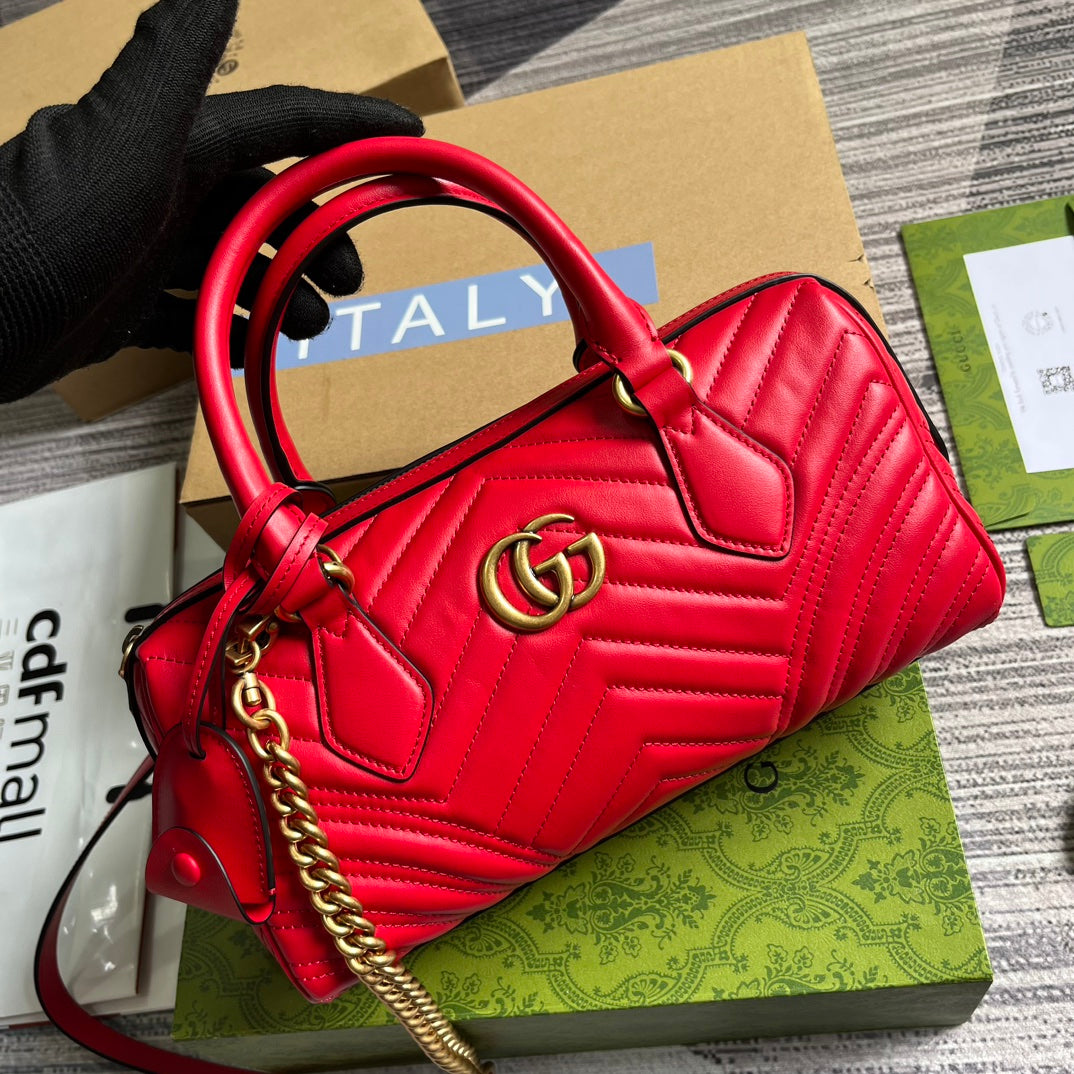 GG Marmont Matelasse 27 Handbag Cherry Red Calfskin