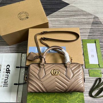 GG Marmont Matelasse 27 Handbag Beige Calfskin
