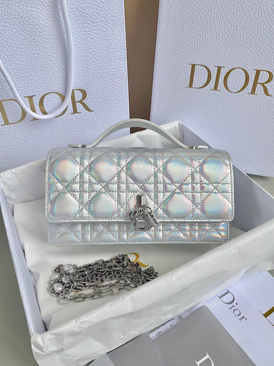 Lady 21 Chain Bag In Silver Lambskin
