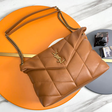 YSL Loulou Puffer Medium Bag 35CM Tan Glossy Leather