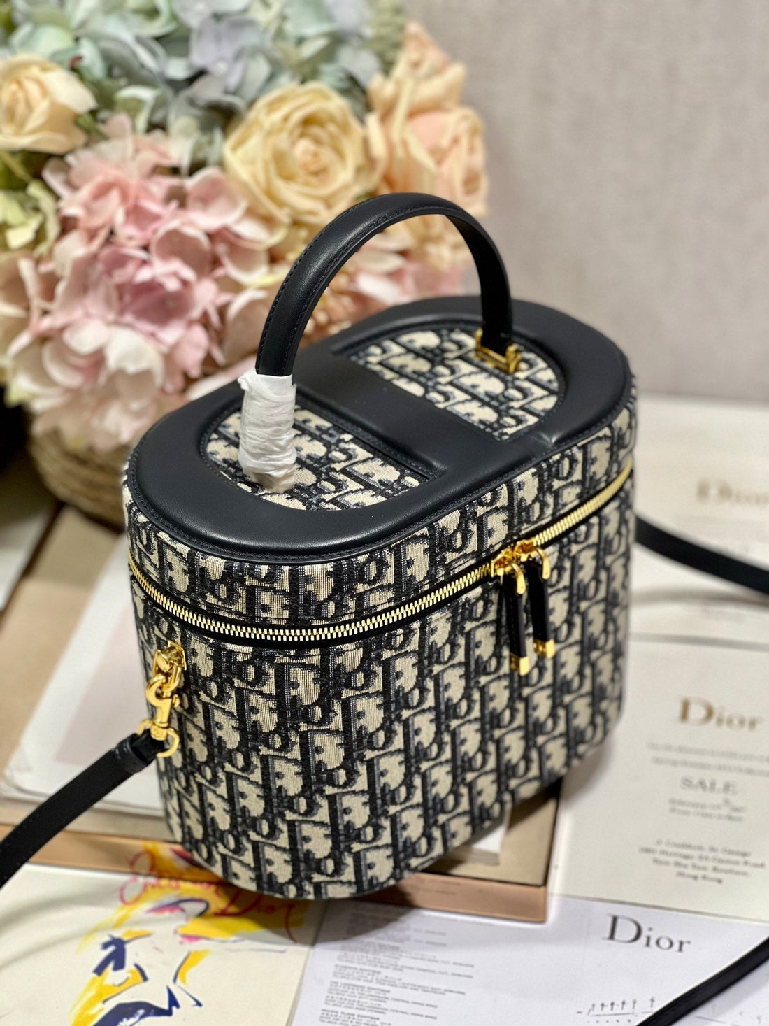 Caro Small 24 Vanity Case In Blue Monogram Oblique Jacquard Fabric