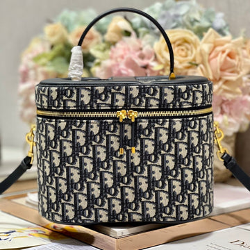 Caro Small 24 Vanity Case In Blue Monogram Oblique Jacquard Fabric