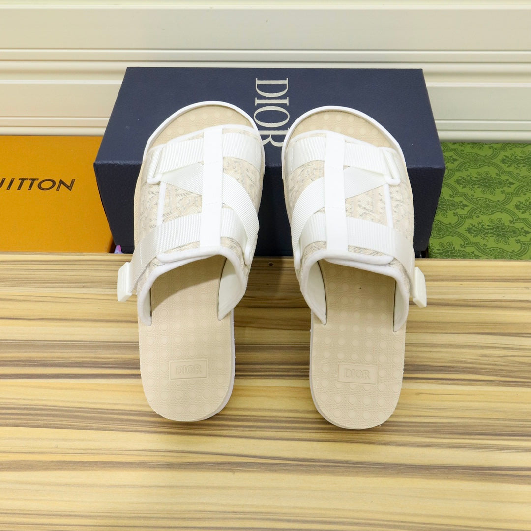 CD Alpha Sandal White And Beige Jacquard