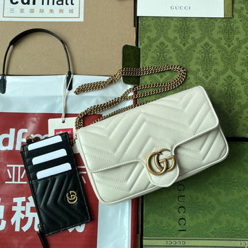 GG Marmont 21CM White Calfskin Gold Hardware