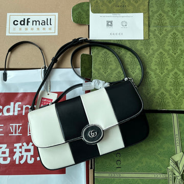 Petite Small Shoulder Bag 27 In Black Mix White Calfskin