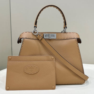 Peekaboo Iseeu 33 In Cider Brown Grained Calfskin Silver Hardware