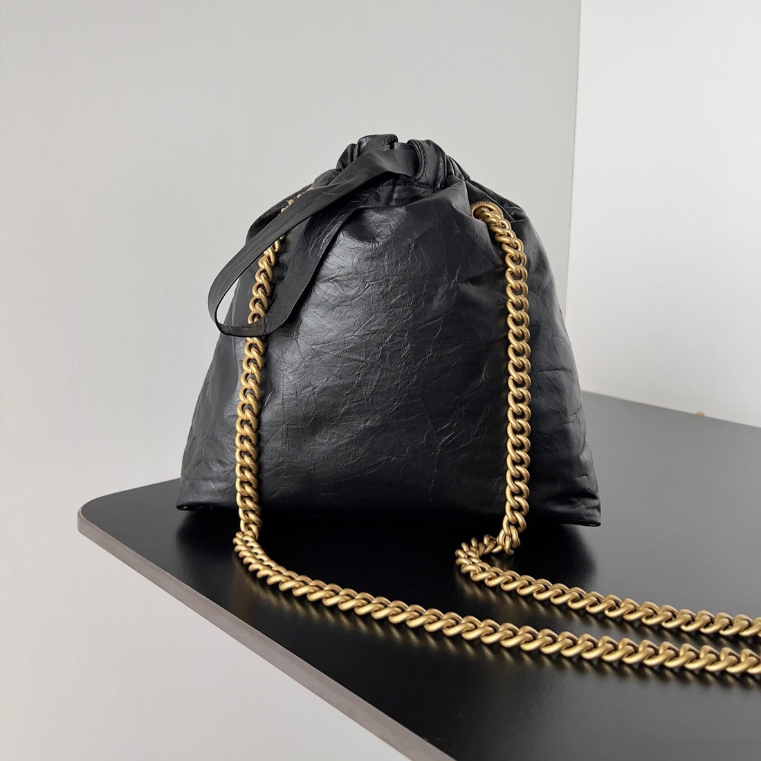 Crush Small Tote Bag 26 In Black Crushed Calfskin Gold Hardware