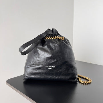 Crush Small Tote Bag 26 In Black Crushed Calfskin Gold Hardware