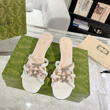 GG Crystal Mid -- Heel White Calfskin