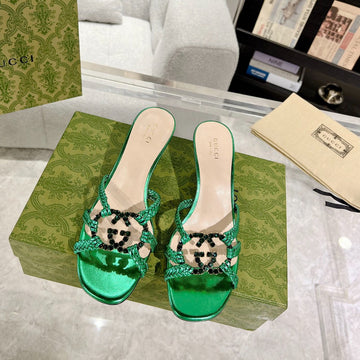 GG Crystal Mid -- Heel Jade Green Calfskin