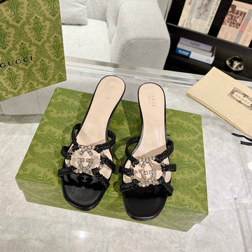 GG Crystal Mid -- Heel Black Calfskin
