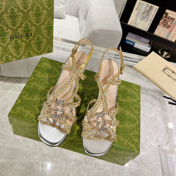 GG Crystal High Heel Sandal Sliver Calfskin Special