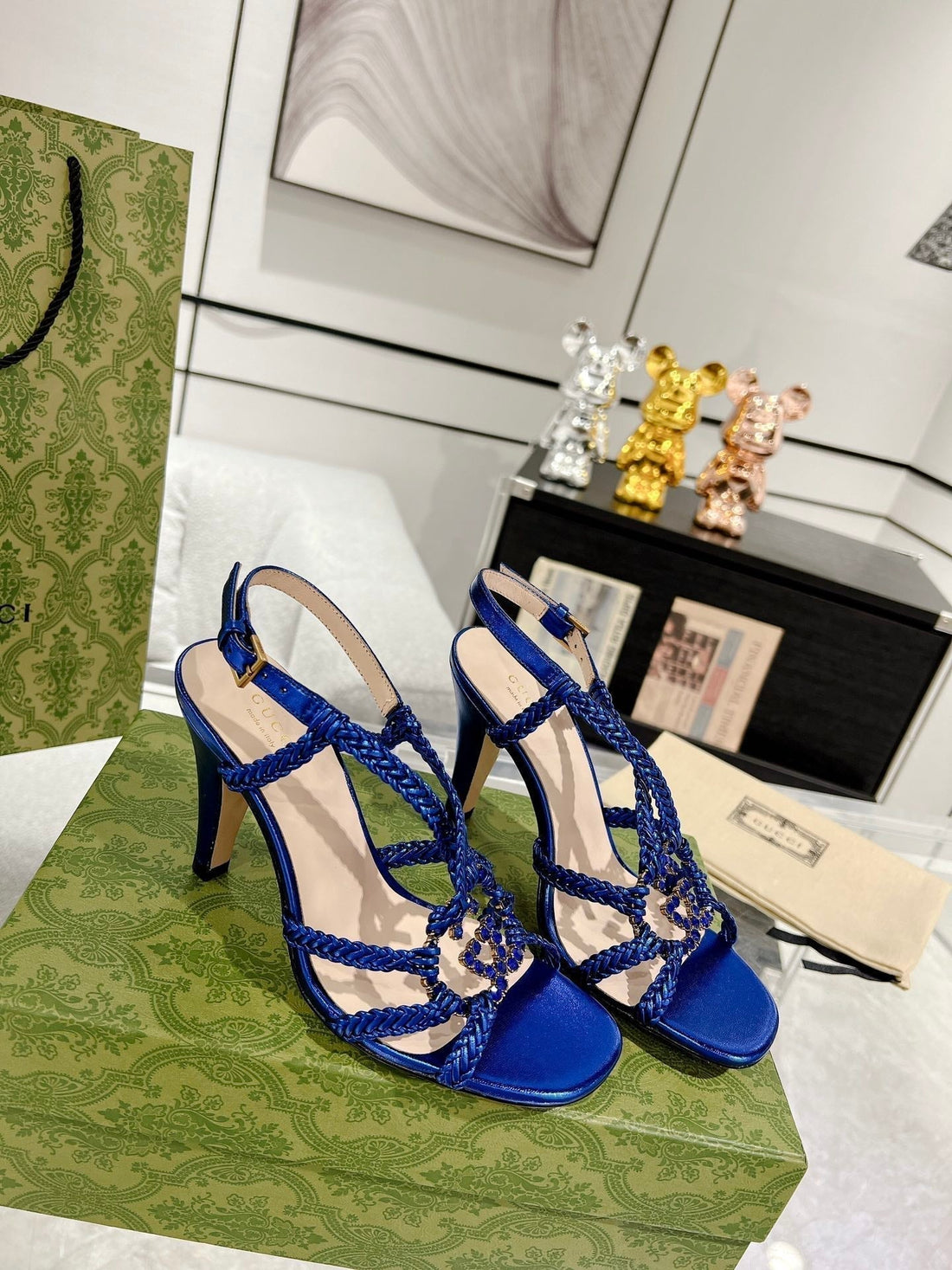 GG Crystal High Heel Sandal Azure Calfskin Special