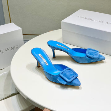 Manolo Mules 7CM Blue Suede Leather Bottom 451192