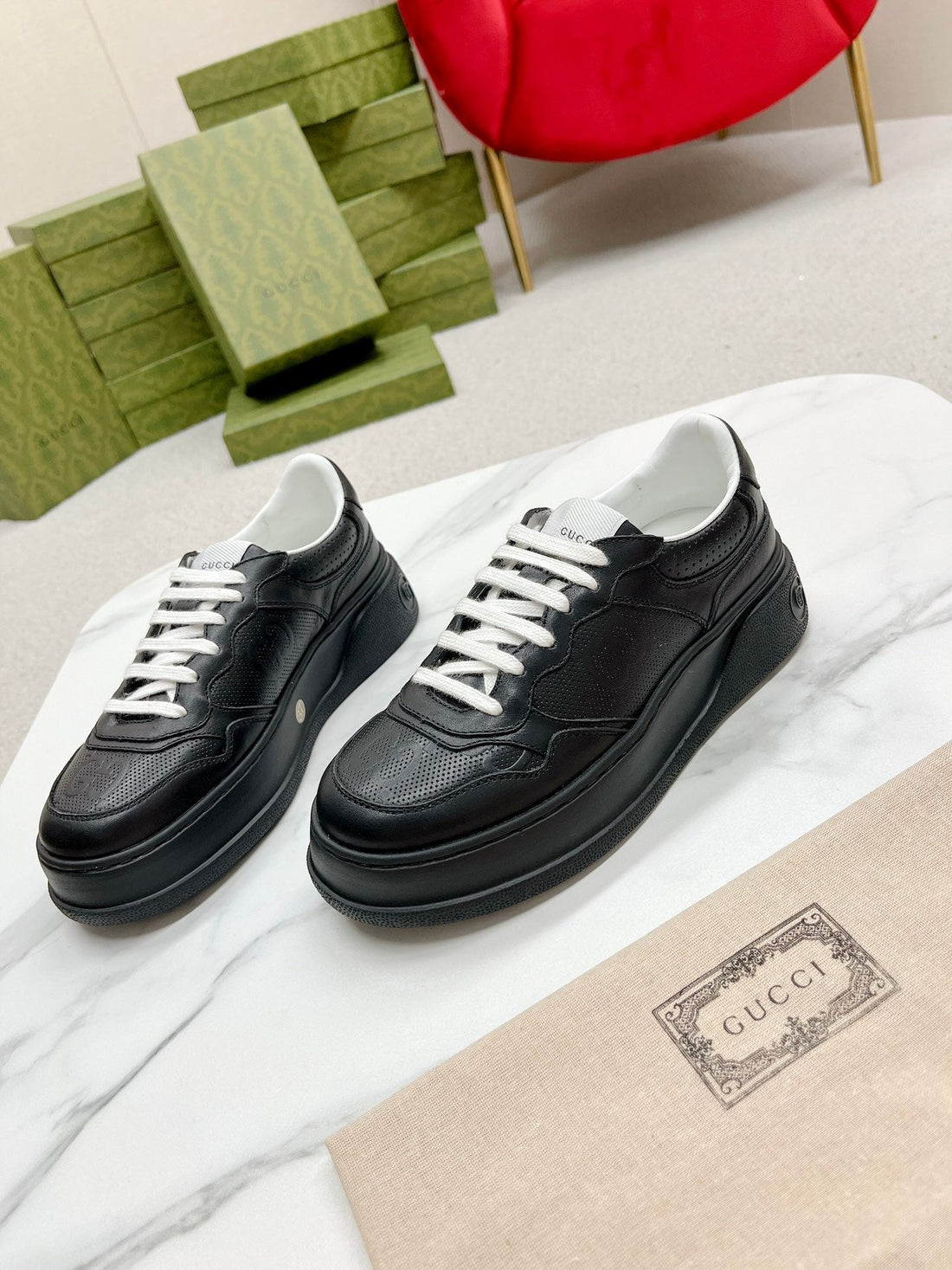 GG Embossed Trainer Black Calfskin