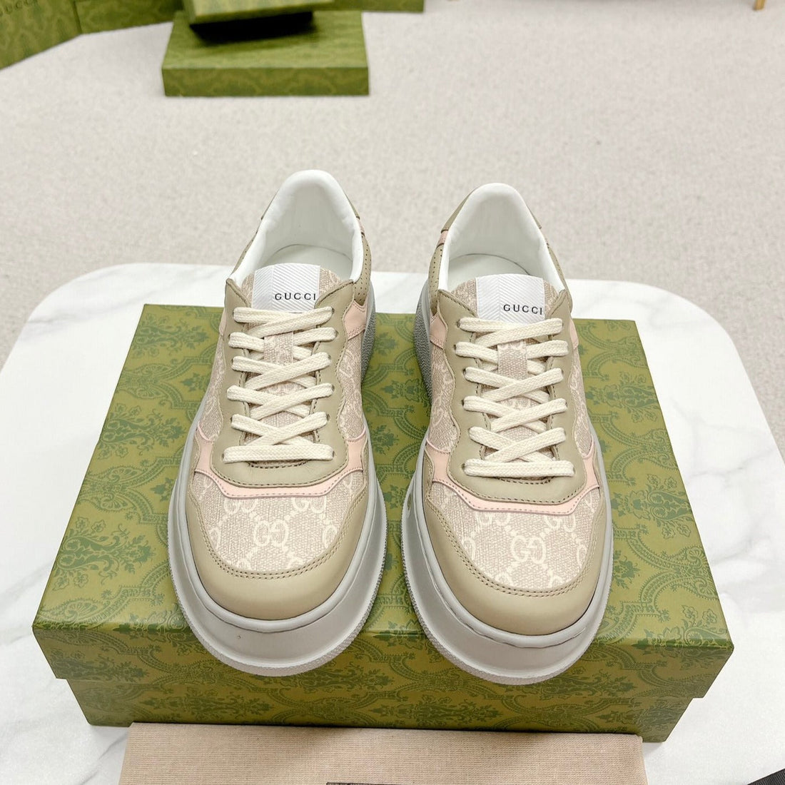 GG Trainer Light Gray And Tortilla Calfskin