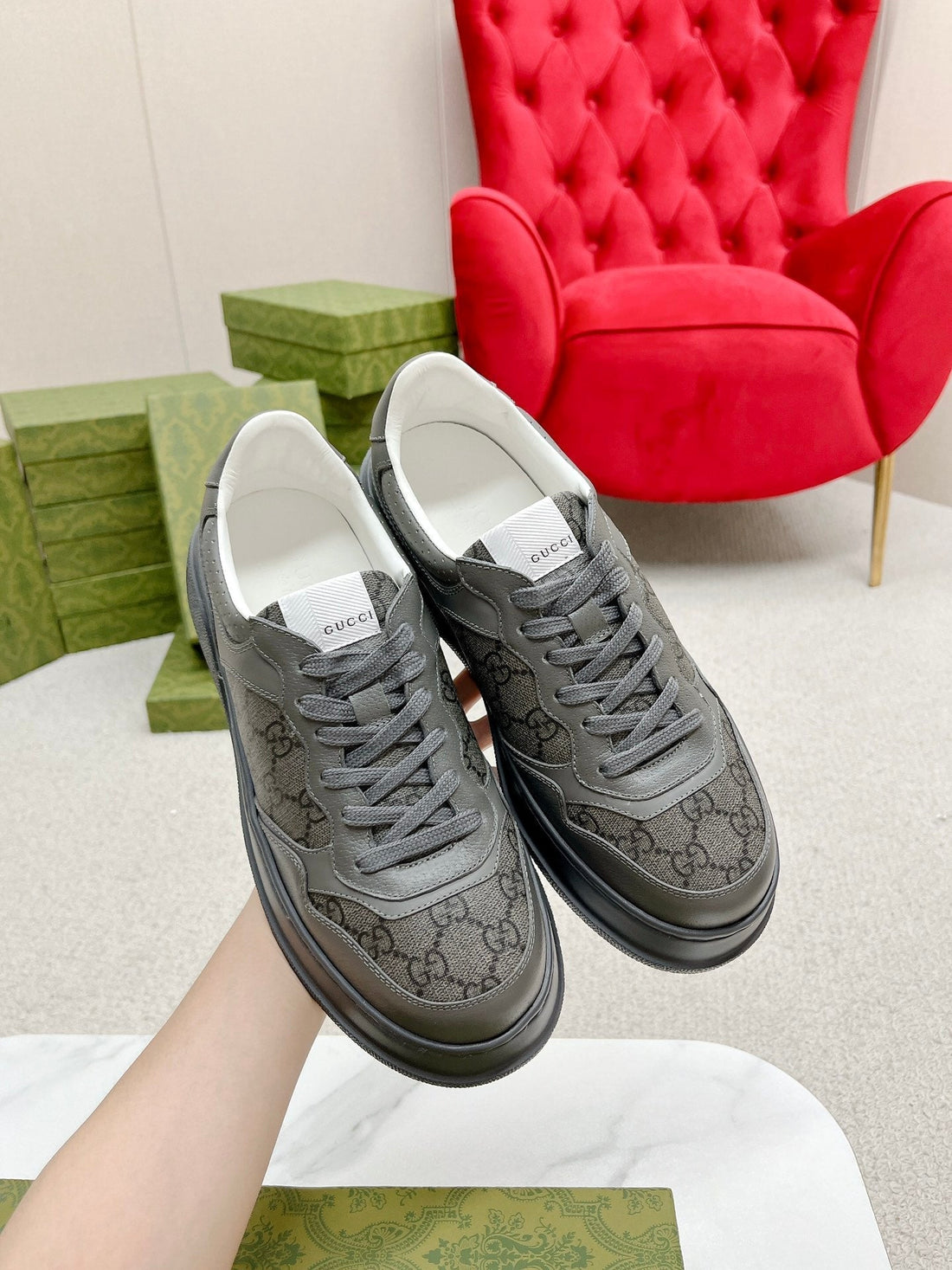 GG Trainer Bright Gray Calfskin