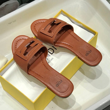 Fendi Baguette Slides In Cinnamon Brown Lambskin