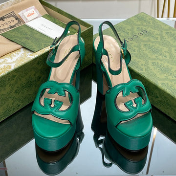 GG 120 Interlocking G Sandal Jade Green Calfskin