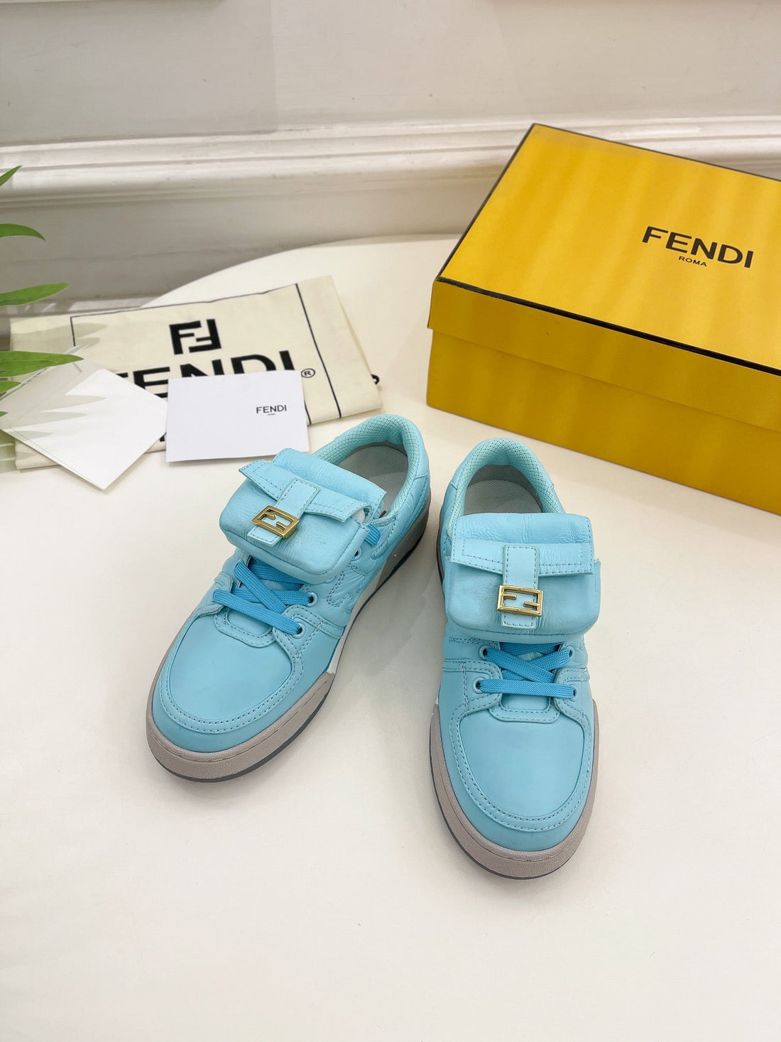 Fendi Trainer Sneaker In Sky Blue Lambskin