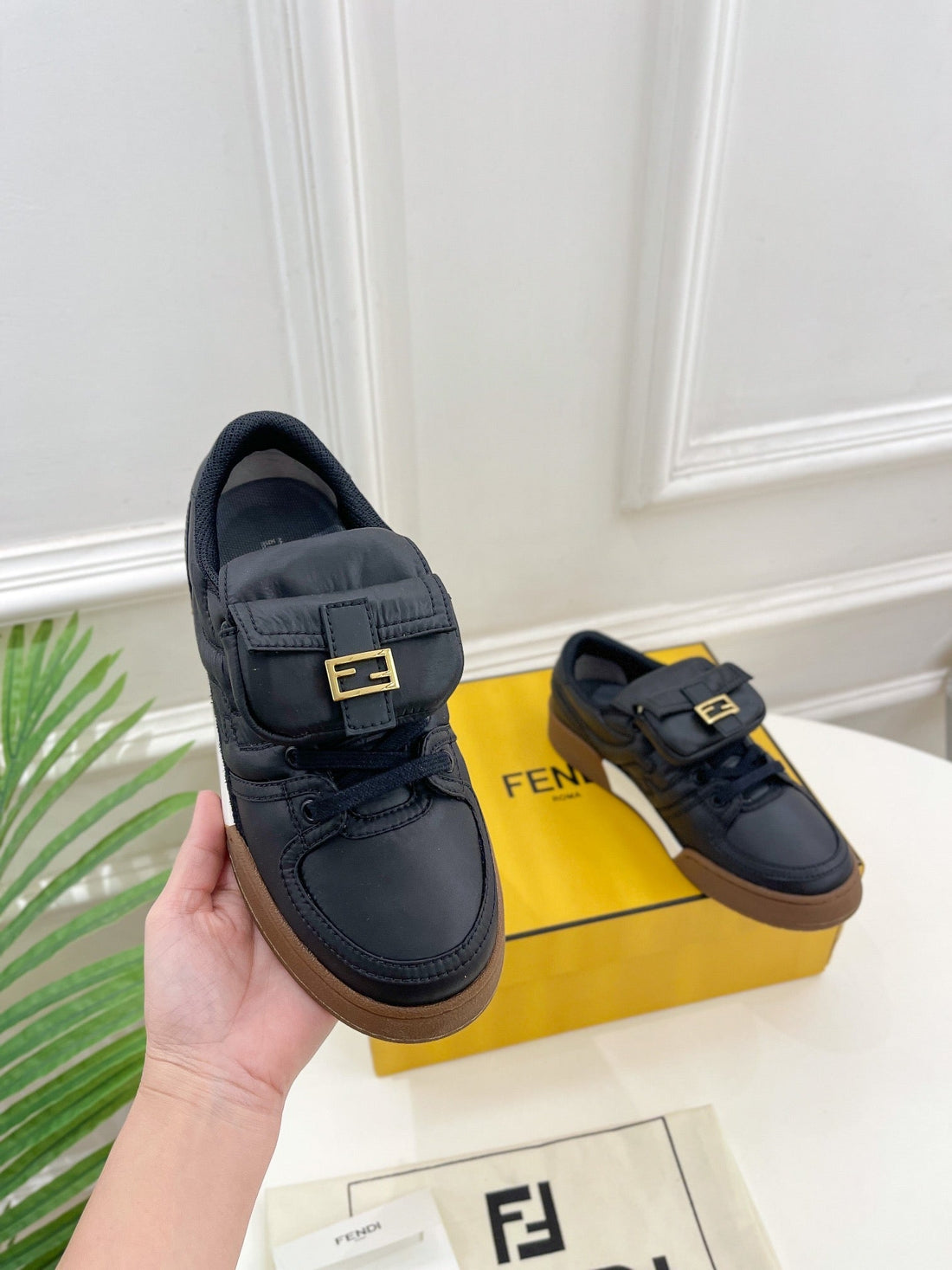 Fendi Trainer Sneaker In Black Lambskin