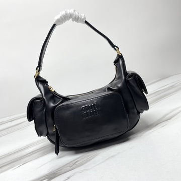 Miu Pocket 21CM Shoulder Bag Black Calfskin