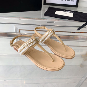 Slingbacks Thong Sandal Beige Lambskin Mop