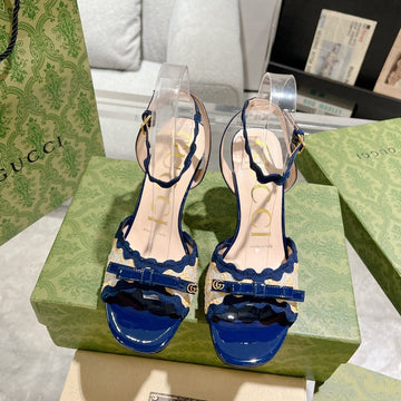 GG High -- Heel Sandal Azure Fabric Attach Bow