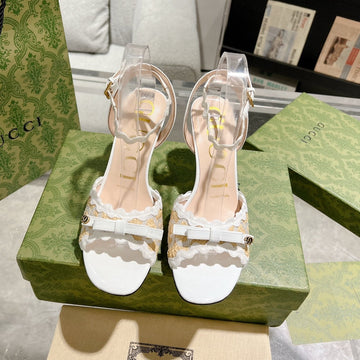 GG High -- Heel Sandal White Fabric Attach Bow