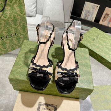 GG High -- Heel Sandal Black Fabric Attach Bow