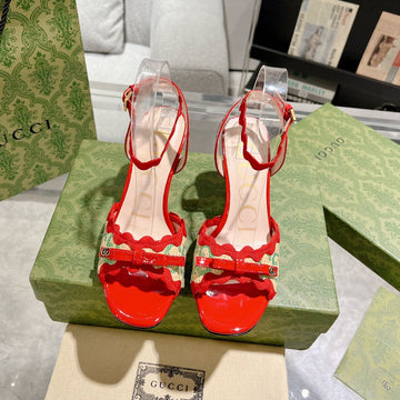 GG High -- Heel Sandal Crimson Fabric Attach Bow