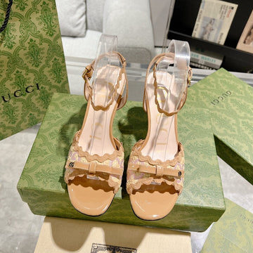 GG High -- Heel Sandal Tawny Fabric Attach Bow