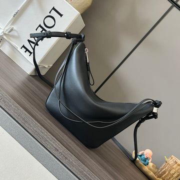Loe Luna Hobo 28 Bag In Black Calfskin