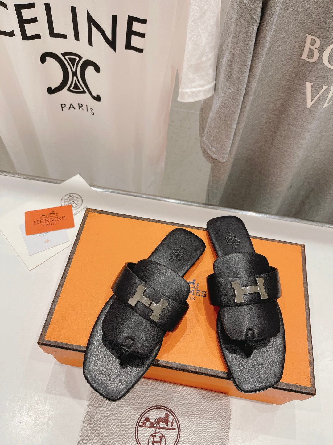 Classic H Buckle Sandals Black Lambskin