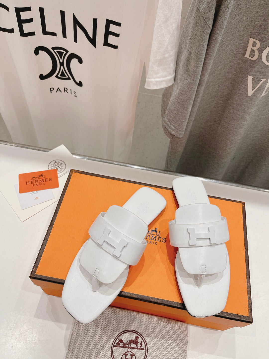 Classic H Buckle Sandals White Lambskin