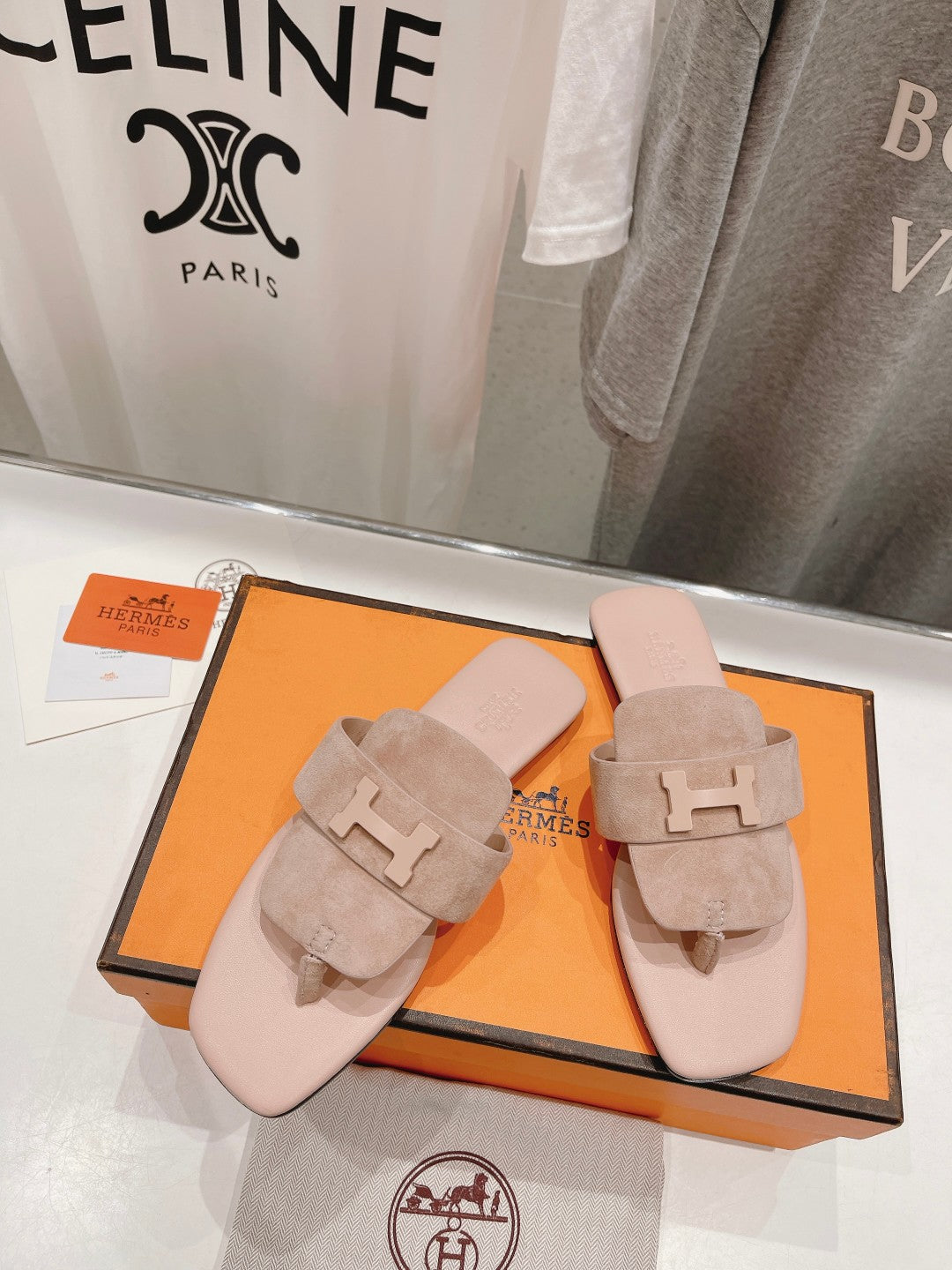 Classic H Buckle Sandals Pastel Pink Lambskin