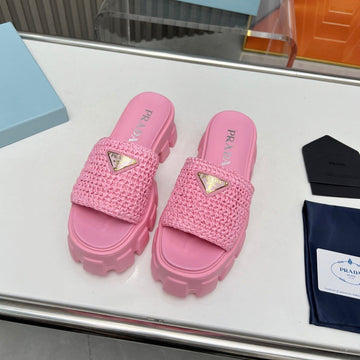 Pra Thick-Soled Crochet Sandals Pink Woven Fabric