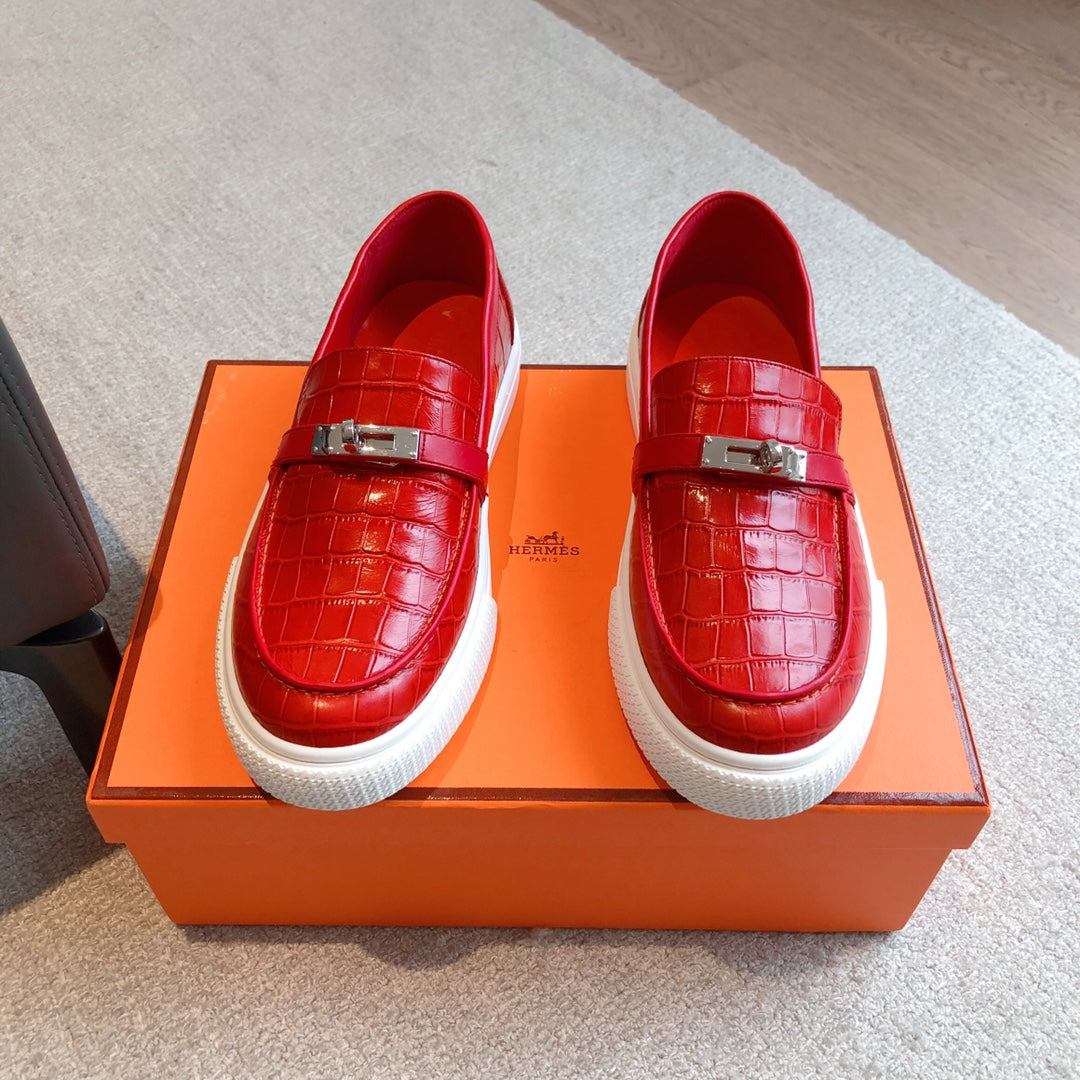 Hm Game Slip-On Crocodile Motif Sneaker Red Calfskin