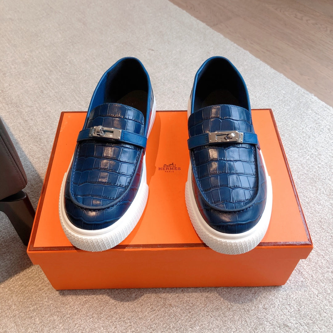 Hm Game Slip-On Crocodile Motif Sneaker Navy Calfskin