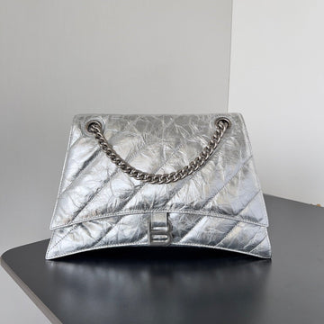 Crush Chained Bag 32 In Silver Metallic Quilted Crushed Calfskin