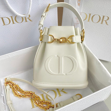 Small C'est 18 In White CD-Embossed Calfskin