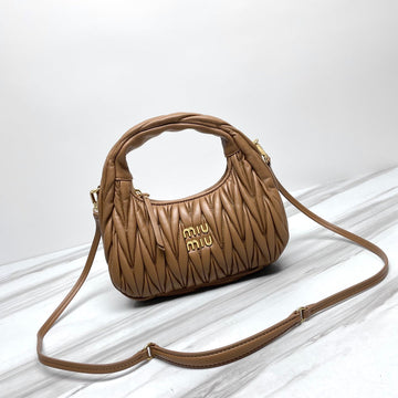 Miu Wander Hobo Medium 23CM Brown Metalasse Lambskin