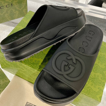 Gc 25 Interlocking G 50MM Slide Sandal Black Cowhide 292380