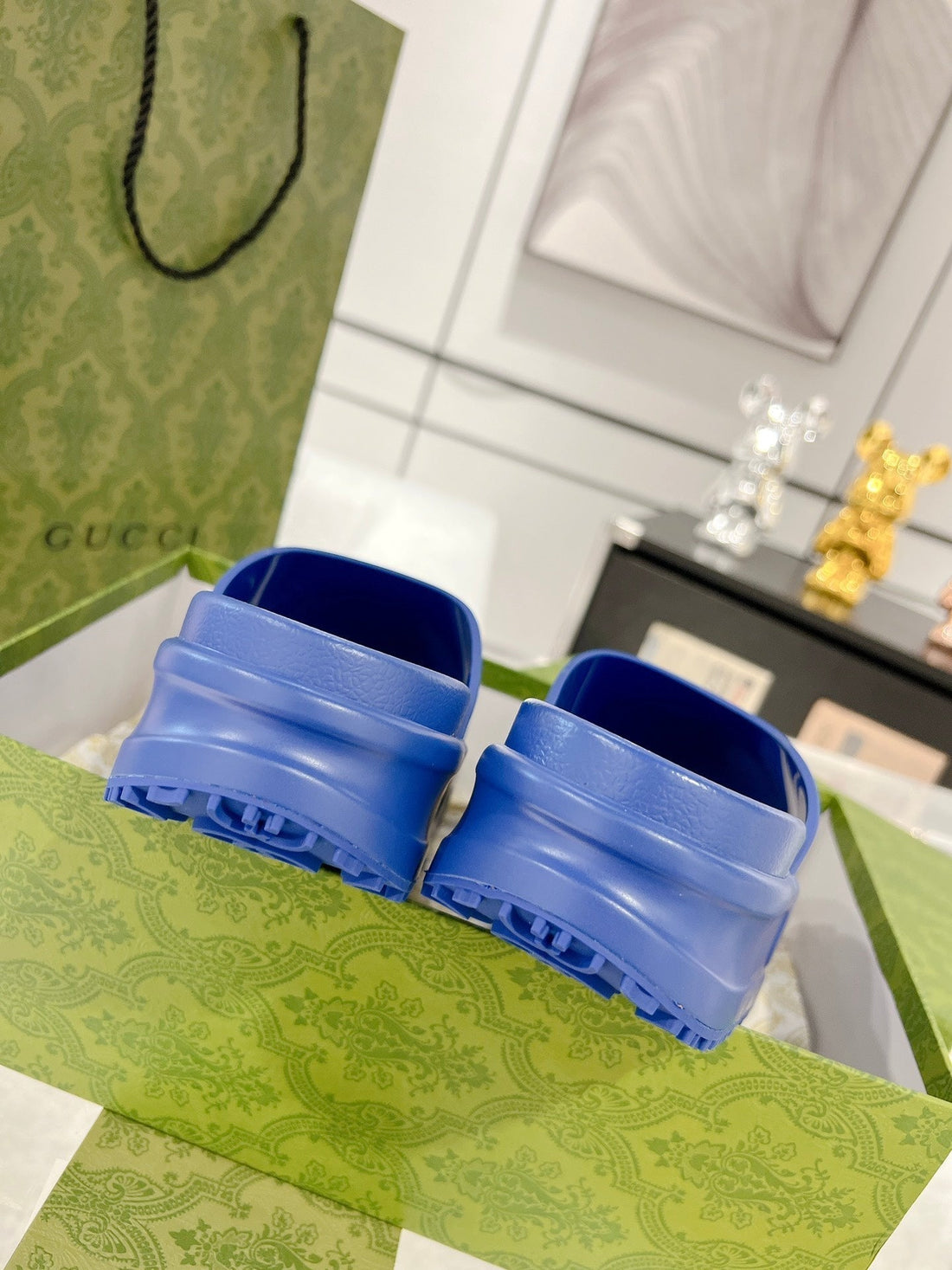 Gc 25 Interlocking G 50MM Slide Sandal Blue Cowhide 292383