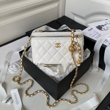 Small Vanity Case 17 In White Calfskin Gold Hardware