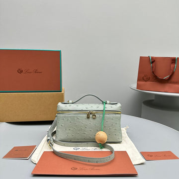 Extra Pocket L19 In Pearl Gray Ostrich Leather