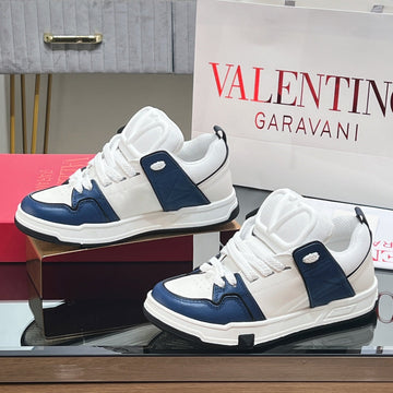 Open Skate Sneaker In White Mix Navy Blue Calfskin